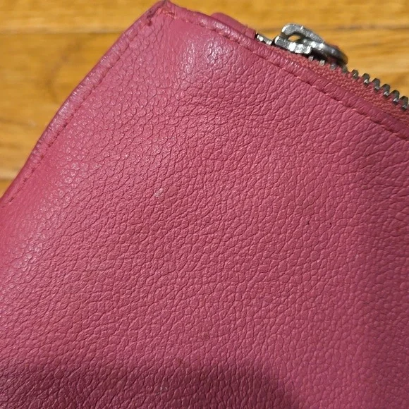 Pink Leather Wristlet w Unique Ring Strap, Front Pocket + Zipper Top - Picture 12 of 12